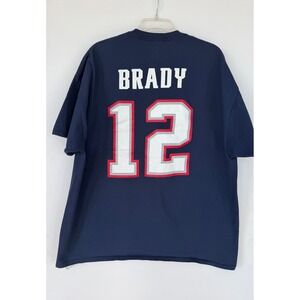 Majestic NFL New England Patriots Tom Brady # 12 Tee T-Shirt Mens 2XL Navy Blue